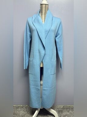 NWT Max Sport Women's Long Open-Front Trench cardigan in Light Blue S